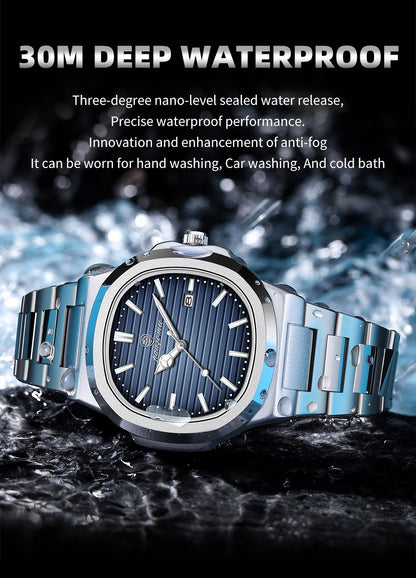 POEDAGAR Luxury Men Quartz Watch Waterproof Date Week Luminous Wristwatch Stainless Steel Men's Watches Male Clock Sports Reloj