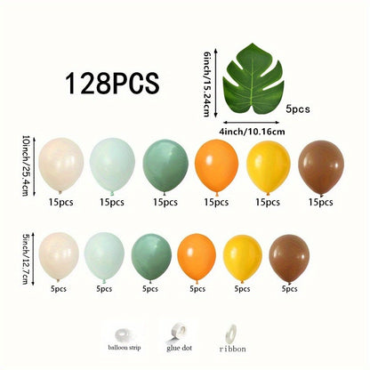 128Pcs Forest Balloon Garland Arch Kit Brown Orange Sage Green Latxe Balloons for Jungle Baby Shower Birthday Party Decor Gifts