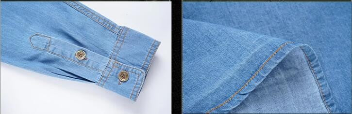 New Spring Men Outdoor Multi-pocket Denim Tooling Shirts Man Long-sleeved Denim