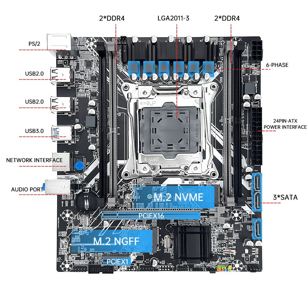 Conjunto de placa-mãe MOUGOL X99 com CPU Intel Xeon E5 2650 V4 DDR4 de canal duplo 16Gx1 2133MHz RAM para componentes de computador gamer