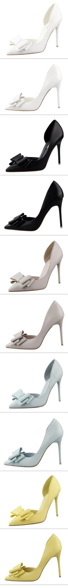Korean Fashion Women's Shoes Wedding Bow High Heels Stiletto Heels Shallow Pointed Head Side Empty Thin Shoes