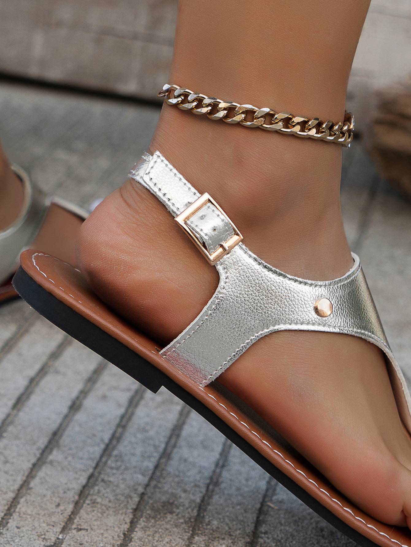 Women Minimalist Thong Sandals PU Leather Open Toe Ladies Beach Shoes Lightweight Soft for Women Sexy Slippers Sandals Buckle