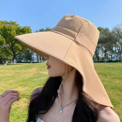 Chapéu de Proteção Solar de Verão Feminino, Viseira para Sol, Pesca, Caminhada, Viagem, Proteção de Pescoço, Lenço, Chapéu de Balde