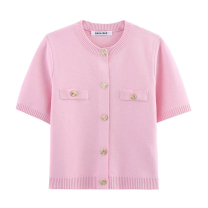 2025 Spring And Summer New Women's Short Sleeved Simple Fashion Style Knitted Cardigan Coat
