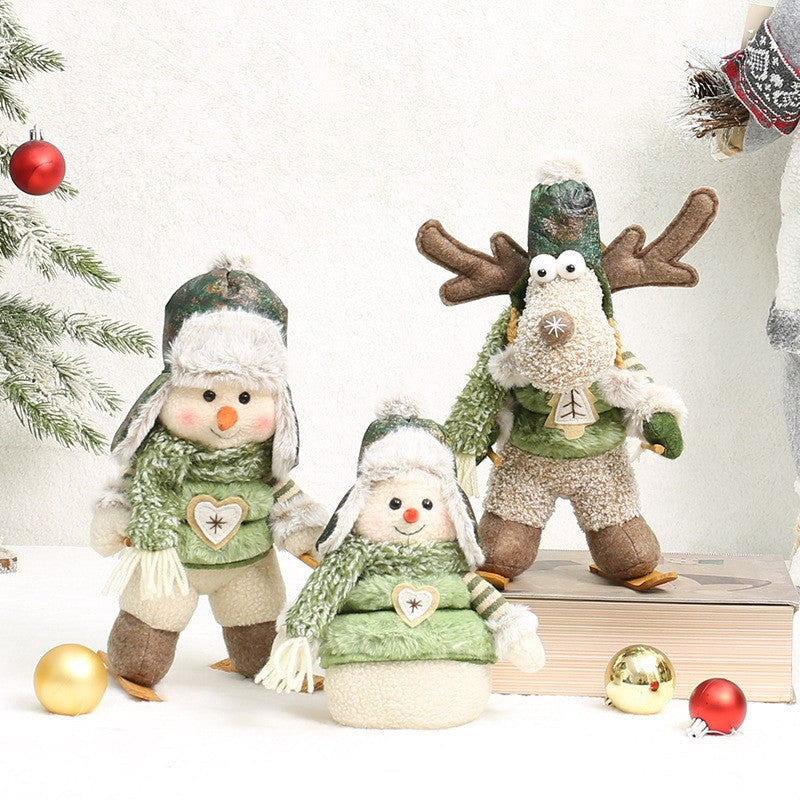 2026 New Green Forest Christmas Decorations Telescopic Elk Snowman Doll Skiing Plush  Navidad Home Decor New Year Gift