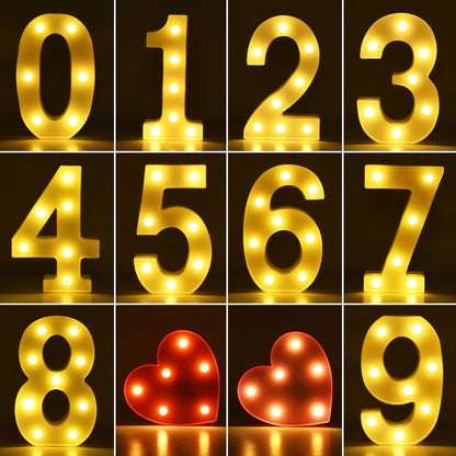 Alphabet Letter LED Lights Luminous Number Lamp Battery Warm Night Light for Home Wedding Birthday Christmas Party Decoration