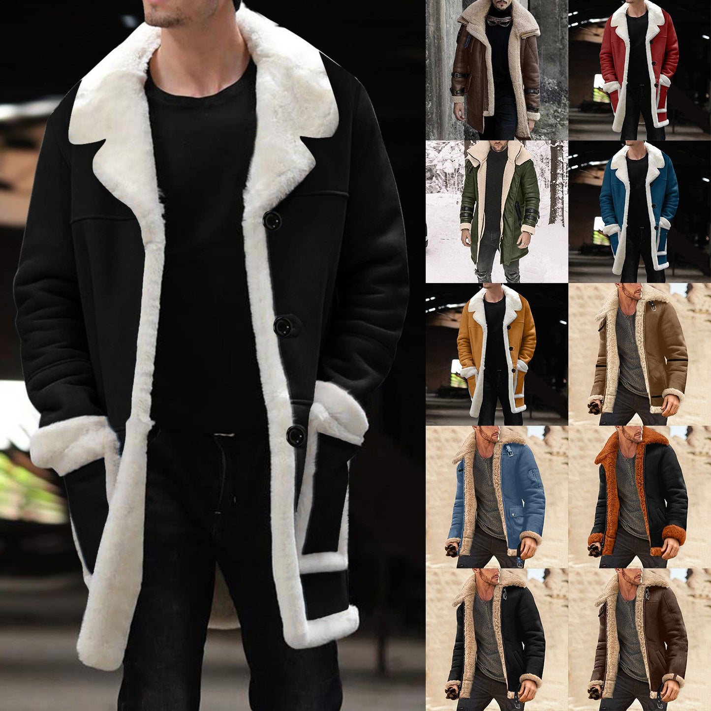 New Fashion Winter Warm Thick Fleece Bomber Jackets Business Clothing Porcket Lapel Long Sleeve Padded Leather Coats For Men