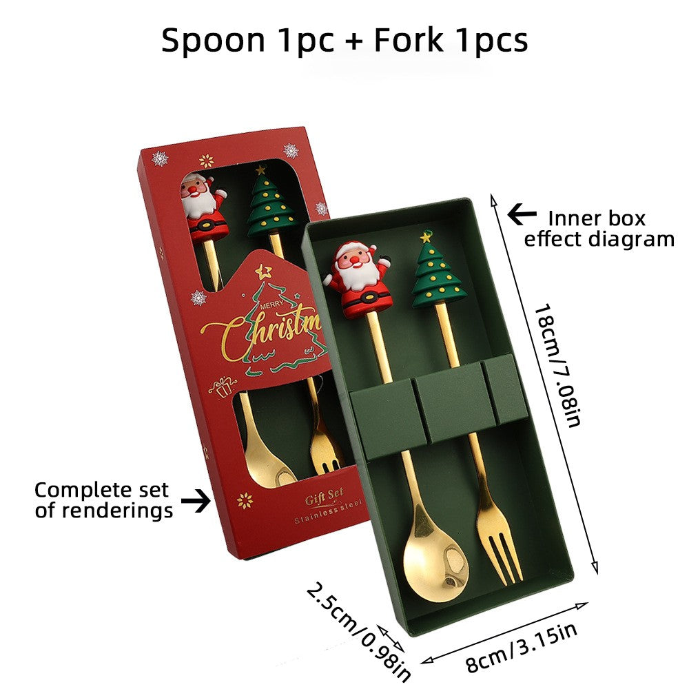 Christmas Themed Cutlery Gift Set 2/4/6pcs Stainless Steel Forks Spoons for Dessert, Creative Holiday Tableware Coffee Tea Party