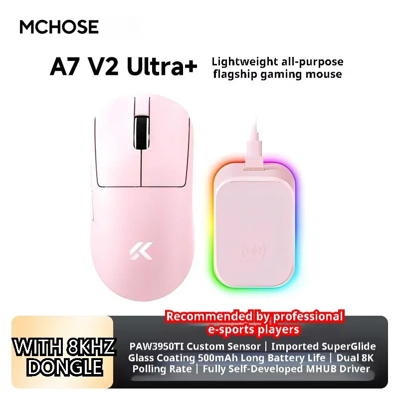MCHOSE A7 Ultra Mouse Gamer Sem Fio Sensor de Alta Precisão Pixart3950 Design Leve Taxa de Polling de 8000Hz Chip Principal Realtek