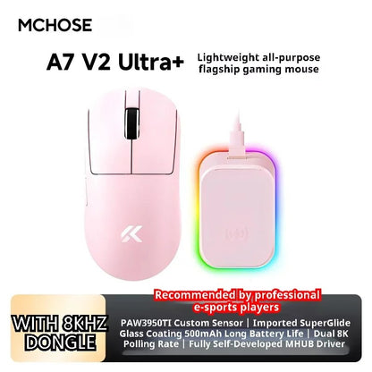 MCHOSE A7 Ultra Mouse Gamer Sem Fio Sensor de Alta Precisão Pixart3950 Design Leve Taxa de Polling de 8000Hz Chip Principal Realtek