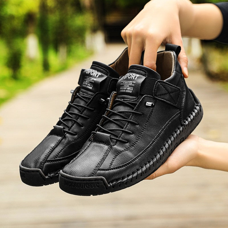 New Fashion Sneakers Handmade Leather Women's Shoes Mid-Top Women Casual Flats Shoes Slip on Loafers Zapatillas De Mujer