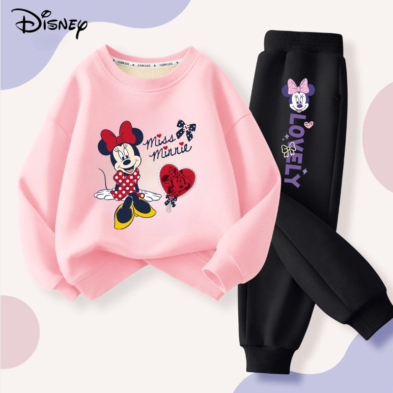 Disney Minnie Printing Baby Girls Clothes Set Autumn Children Sweatshirt Top and Pants Bottom 2 Piece Suit Casual Tracksuit