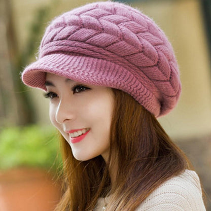 Women's Winter Solid Color Warm Knitting Loose Beret Leisure Ski Cap Korean Version Beret Plus Velvet Thick Knitting Ear Cap