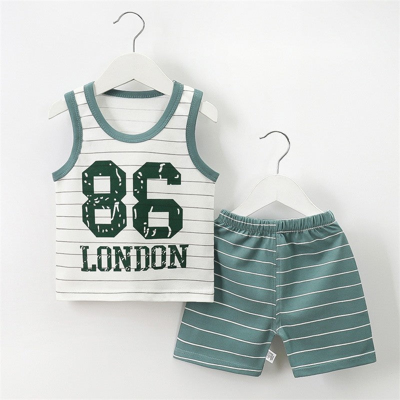 Vest+Shorts 2-Piece Clothing Set Cartoon Lion Pajamas Summer Kids Baby Boys Girls Cotton Casual Tracksuit Clothes Suit 1-6 Years
