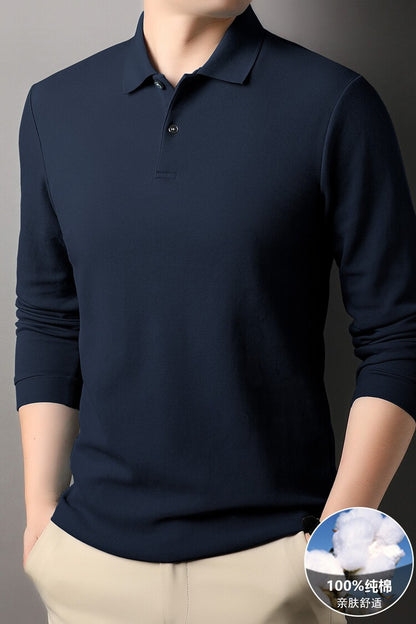 Durable 100% Cotton Men Polo Shirt,Autumn Leisure Long Sleeve, Breathable Lapels T-shirt, 16 Colors, Perfect for Golf and Sports