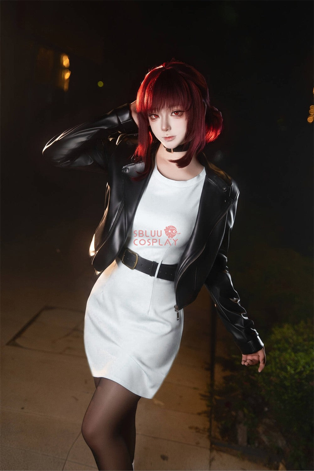 SBluuCosplay Tayama Yamada Cosplay Costume Smoking Behind the Supermarket PU Coat Dress Halloween Carnival Party Suit