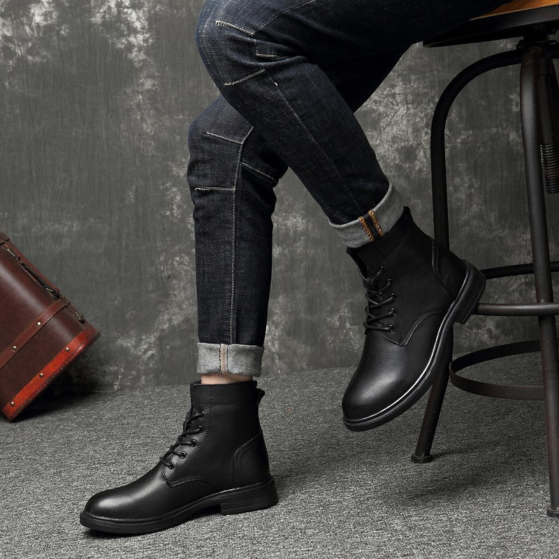 Men Winter Shoes Formal Dress Boots Black Motorcycle Boots Warm Oxford Ankle Men's Boots Genuine Leather High Quality Big Siz 50