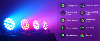 U'King 4PCS 200W LED Par Light DMX512 18x8W RGBW LED Wash Light Effect Flat Light for DJ Disco Party Club Wedding Stage Light