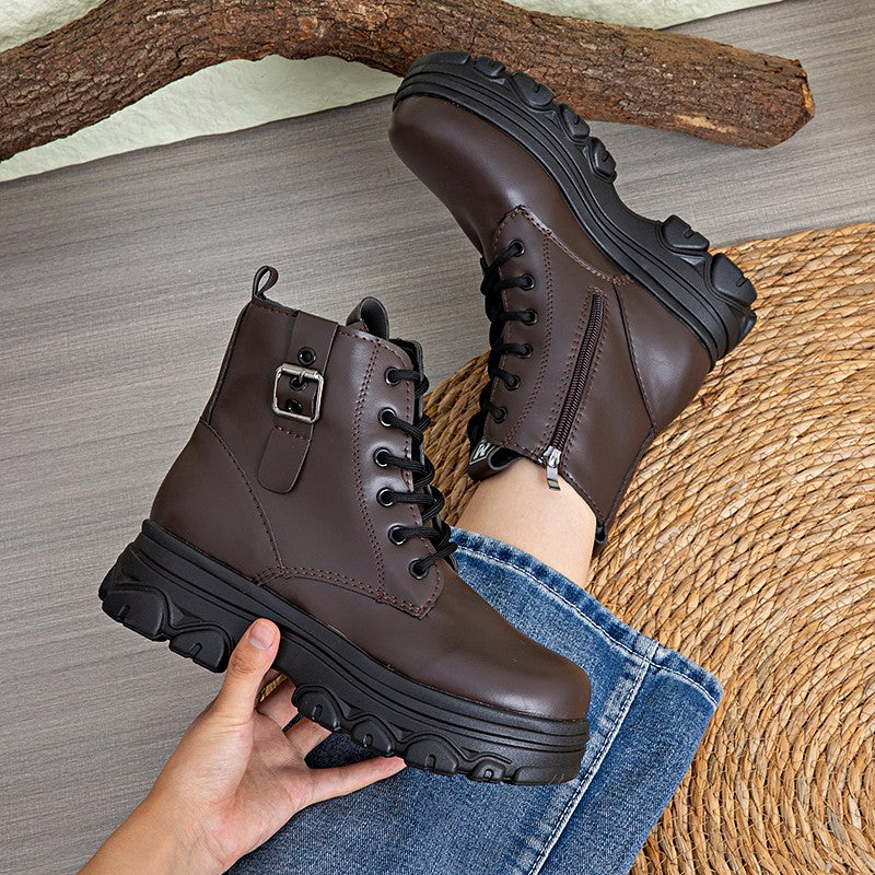 Bestselling Height Increasing Women2025Autumn and Winter New Fleece-Lined Non-Slip Short Boots for Petite Thick-Soled Faux Wool