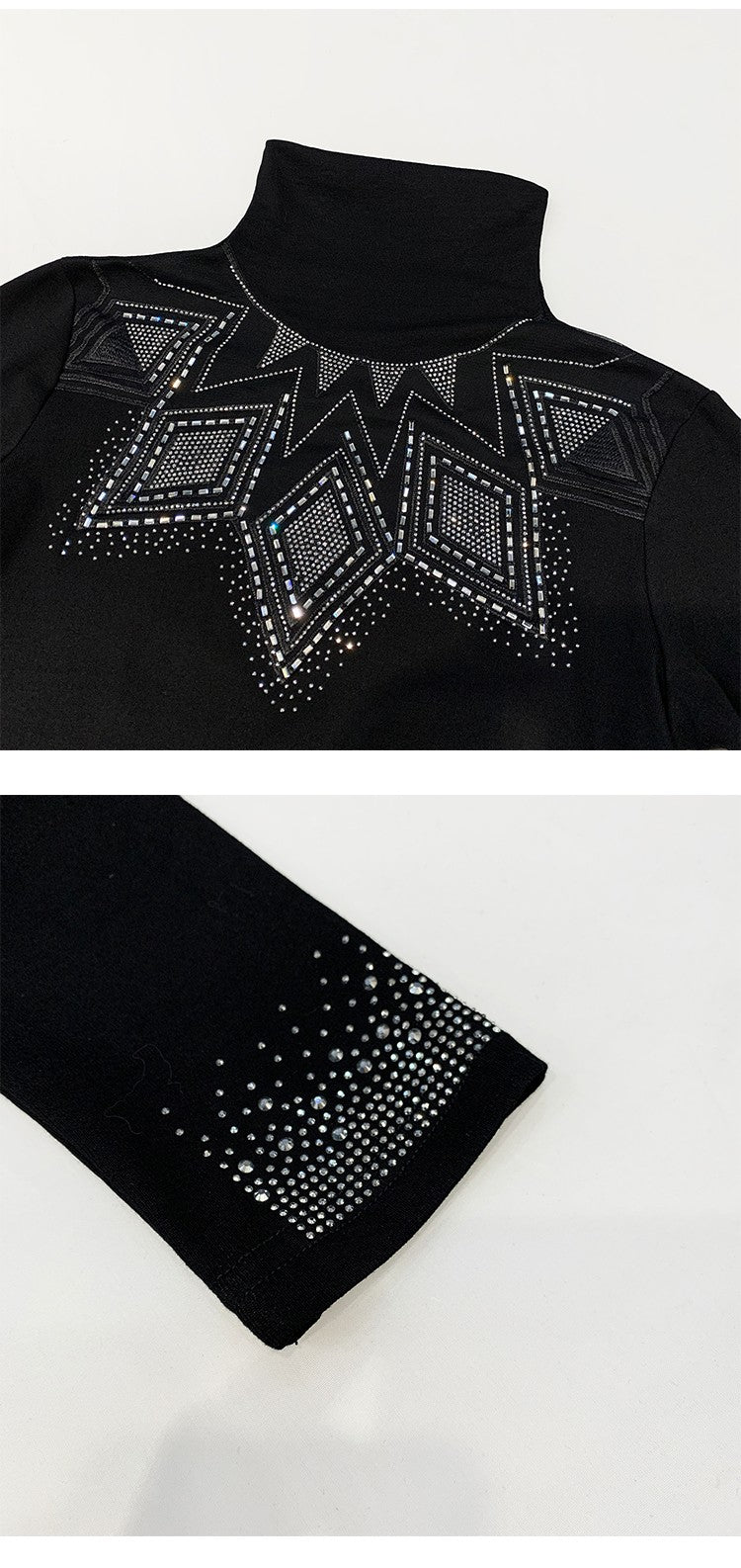 2025 European Station Long Sleeve Women Tees Autumn Winter New Stand collar Hot Diamond T Shirt Fashion Slim Mesh Tops