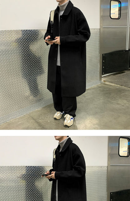 Blends Men X-long Autumn Winter Korean Style Trendy Loose Overcoats Solid Handsome All-match College Harajuku Clothing Mid-calf