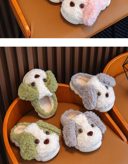 Kids Cotton Slippers Winter Boys Girls Non Slip Indoor Cute Dog Design Warm House Shoes for Children