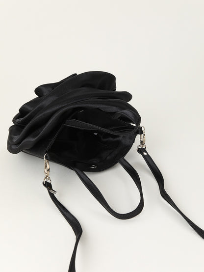 Luxury Rose Handbags Design Silk Pleated Flower Shoulder Bag Women Red Satin Round Evening Purse Wedding Party Clutches Female