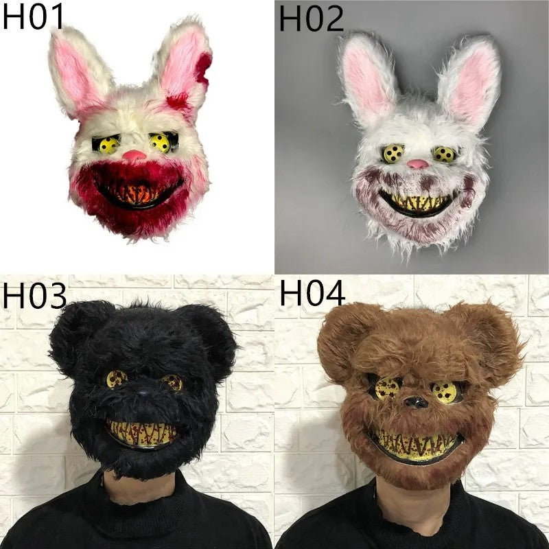? Halloween Party Cosplay Scary Bloody Bear Rabbit Mask Make-up Animal Plush Face Mask Props Headcover Masquerade Carnival Mask