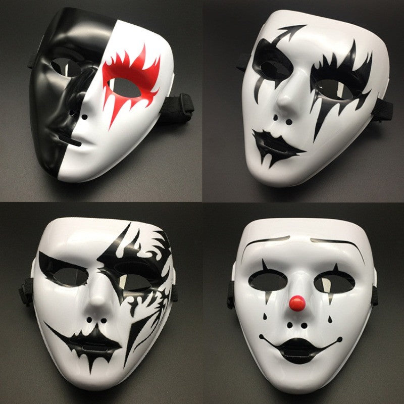 Halloween Props Masquerade Performance Full Face Mask Hand-painted White Street Dance Adult Eye Mask Death Clown Black Gold