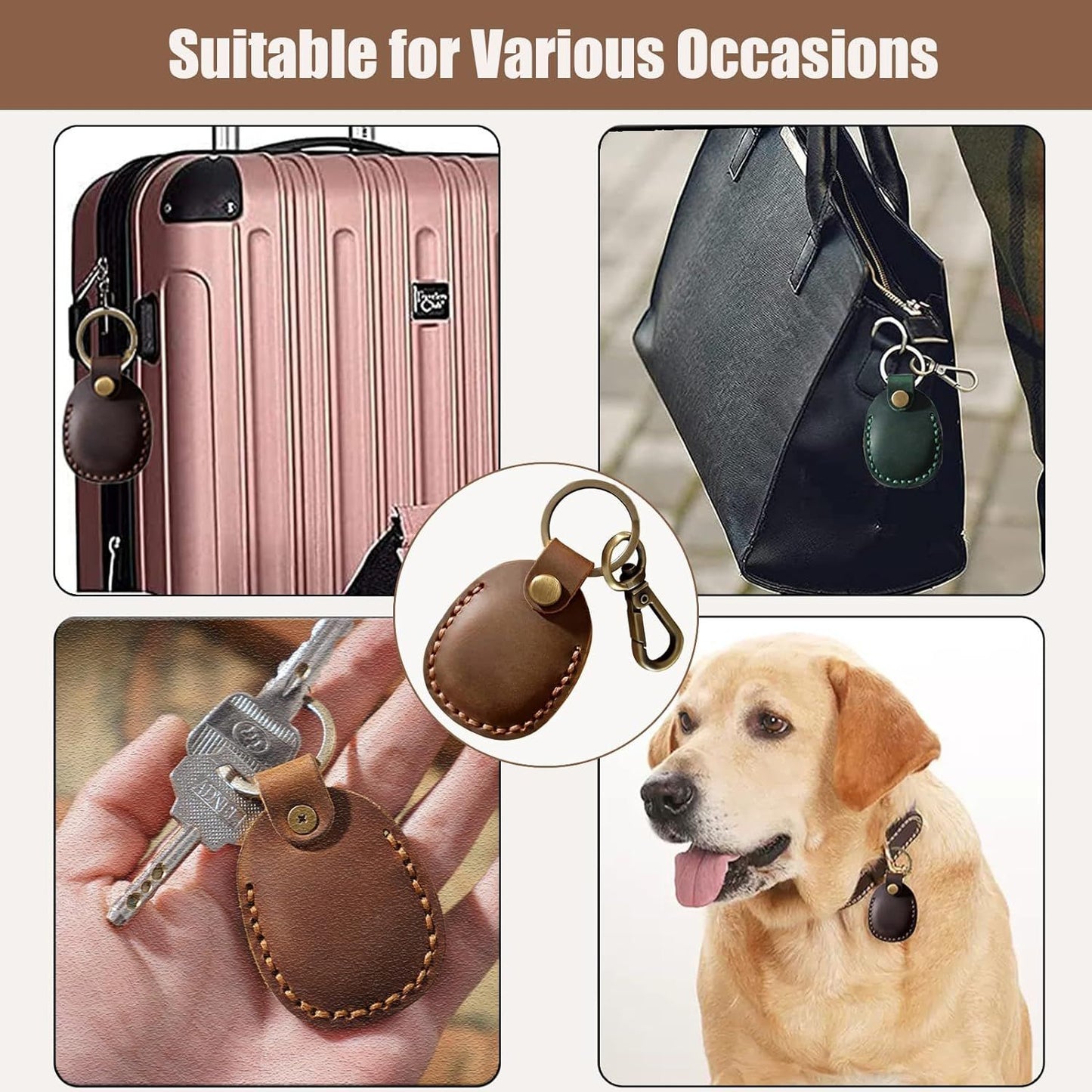 2/1 Pack Genuine Leather AirTag Keychain Holder . Secure Key Chain Case for Pet Collar Luggage Bag Full Cover Protective Keyring