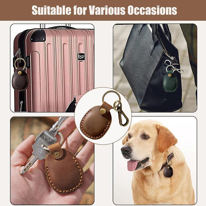 2/1 Pack Genuine Leather AirTag Keychain Holder . Secure Key Chain Case for Pet Collar Luggage Bag Full Cover Protective Keyring