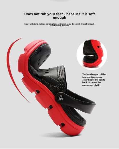 2024 Summer Plus Size Hollow Out Sandals Men's Breathable Slippers Trendy Thick Base Slip-On Beach Shoes Men's Footwear