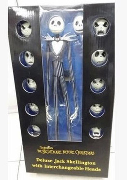 Coleção de Brinquedos 25º Aniversário: Boneco Articulado de Luxo Jack Skellington de O Estranho Mundo de Jack com Cabeças Intercambiáveis