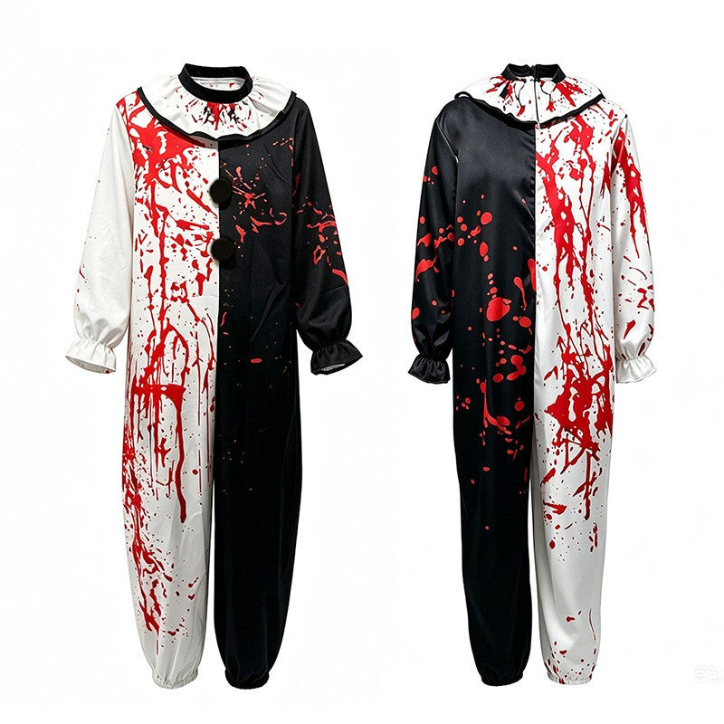 Halloween Blood Stained Broken Soul Clown Cossuit for Men and Women Black and White Splash Set Horror Movie Same Style