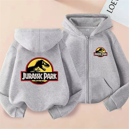 Jurassic Park dinosaur boy black Girls Hoodie tops Suitable age 3-12 Children's Sweatshirt coat Autumn Zipper style Clothing