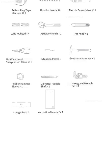 Xiaomi Mijia Power Tool Combo Kits Electric Screwdriver Self-lock Tape Measure Pliers Wrench Home Household DIY Hand Tool Kits