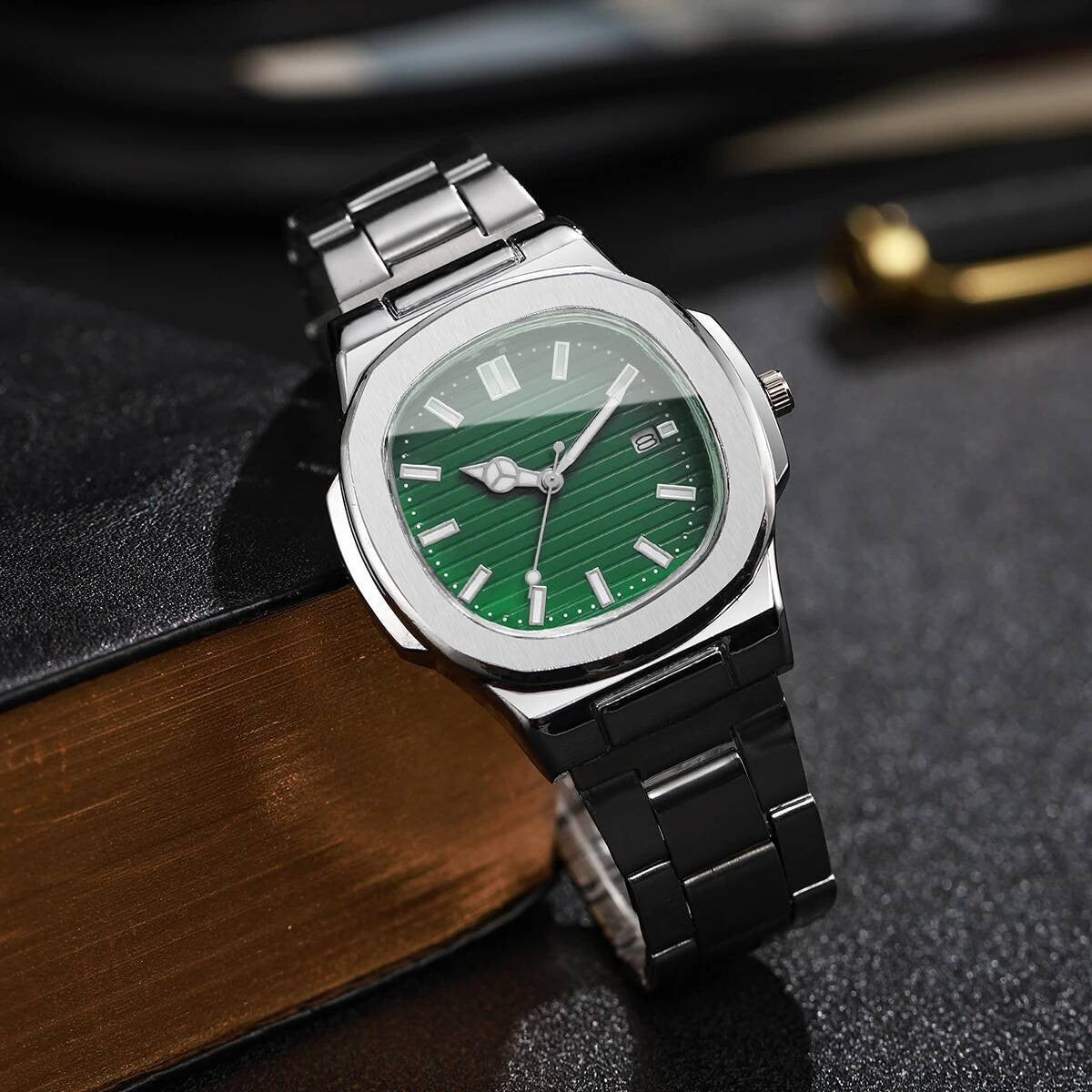 Fashion Square Men Business Watches Stainless Steel Strap Calendar Quartz Wristwatch Mens Clock Reloj Hombre?Without Box?