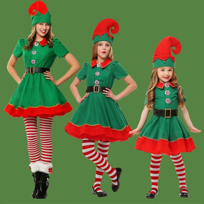 Kids Adult Christmas Clothing Set Kids Tops Pants Hat Belt Children Xmas Clothes Baby Boy Girl Birthday Outfit Elves Costume