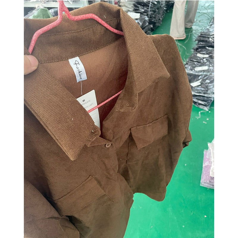 Autumn Retro Versatile Single Breasted Turndown Collar Long Sleeved Jacket for Women Coffee Casual with Pockets Loose Coat