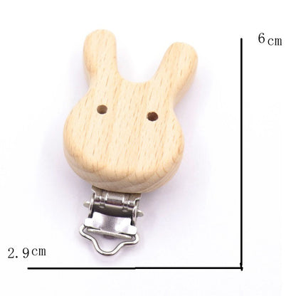 5PCS Wooden Rabbit Pacifier Clip Baby Accessories Wooden Animal Pacifier Metal Holder Elephant Pacifier Wooden Baby Teeth