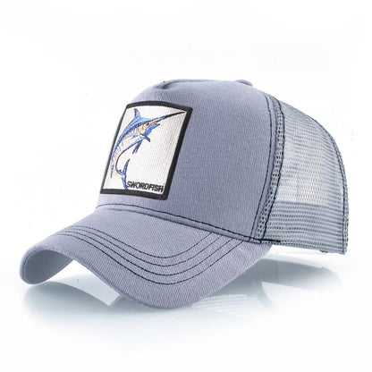 Breathable Mesh Baseball Caps Men Women Outdoor Causal Beach Visor Hats Fashion Snapback Trucker Cap With Swordfish Patch Bones