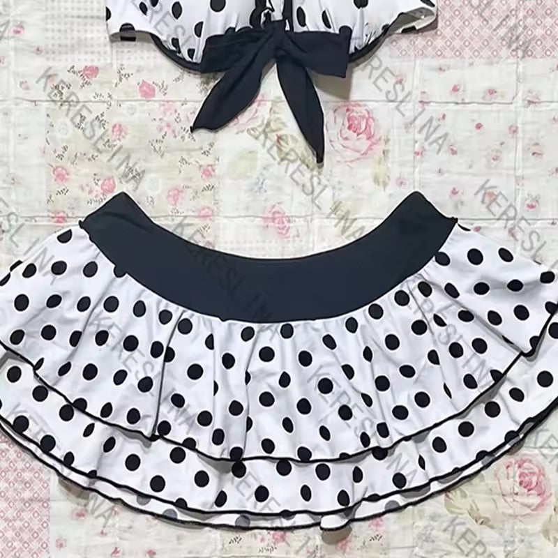 2025 new Women's bikini set cute retro casual streetwear Y2K Harajuku aesthetic hip-hop summer sweet polka dot slim Kawaii skirt