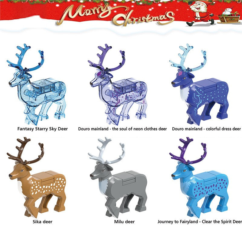 Hot Christmas Animals Deer Building Blocks Farm Scene Zoo City View Elk Reindeer Sled Figures Sika Deer Bricks Girl Boy Toy Gift