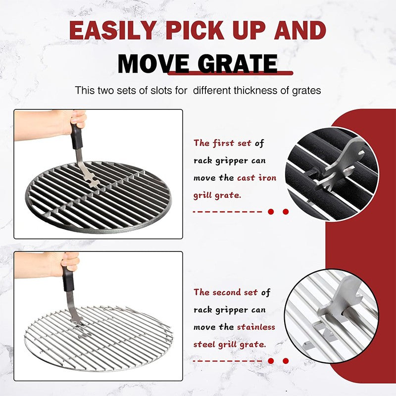 Universal Grill Grate Lifter Tool Cast Iron Grid Lever Lock Lifting Gripper Handle Clip for Barbecue Grilling Cooling Rack JT527