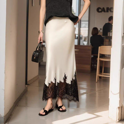 Fairy Lace Patchwork Skirt Women Fashion High Wasit Elegant Wrapped Hip Long Party Skirts 2025 New Autumn Trends Female Clothing