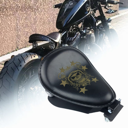 Assento Individual de Couro Retrô Marrom/Preto Caveira para Motocicleta + Suporte de Mola de 3" para Harley Custom Chopper Bobber Assento de Selim de Couro