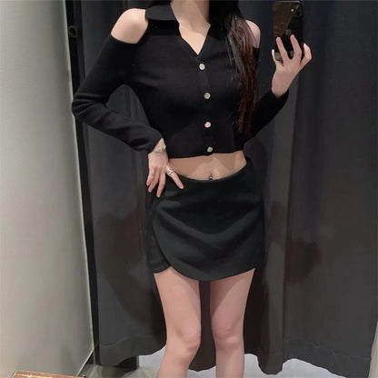 MUJER 2025 Black Mini Skirt Shorts Woman Fashion Asymmetric Skort For Women High