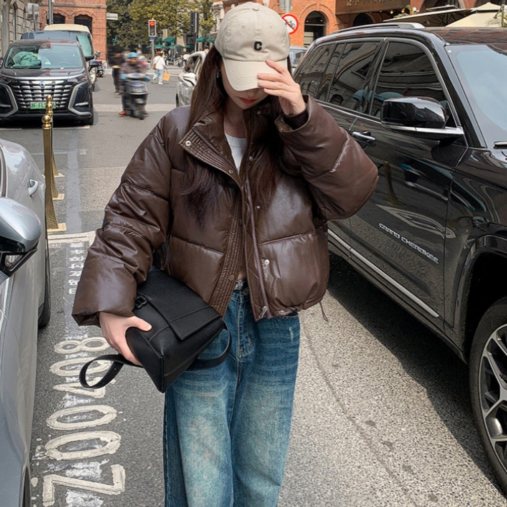 2025 New Autumn Winter Jackets Fashion Women Solid Long Sleeve Thick Pu Zipper Lapel Coats Casual Office Lady Korean Outerwear