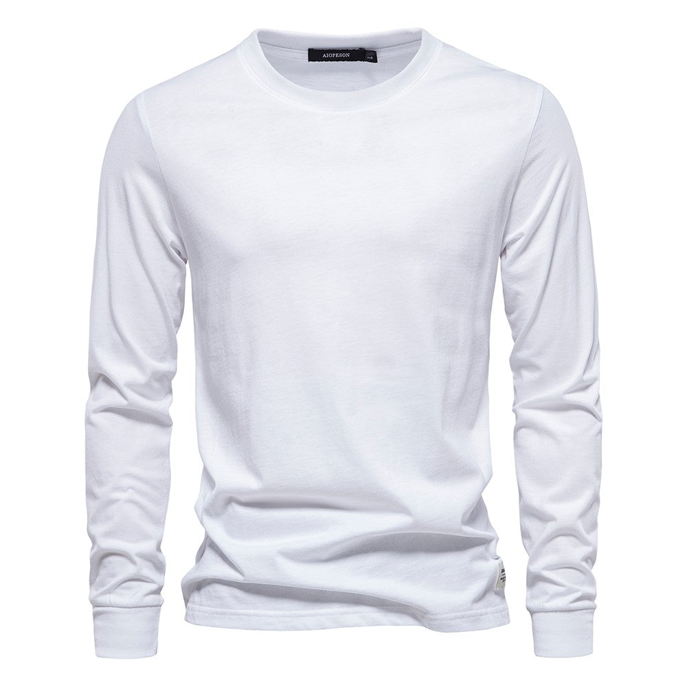 AIOPESON Camiseta Masculina De Algodão De Cor Sólida Gola Redonda Manga Longa Primavera Outono Camiseta Básica De Alta Qualidade Masculina