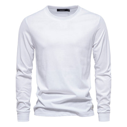 AIOPESON Camiseta Masculina De Algodão De Cor Sólida Gola Redonda Manga Longa Primavera Outono Camiseta Básica De Alta Qualidade Masculina